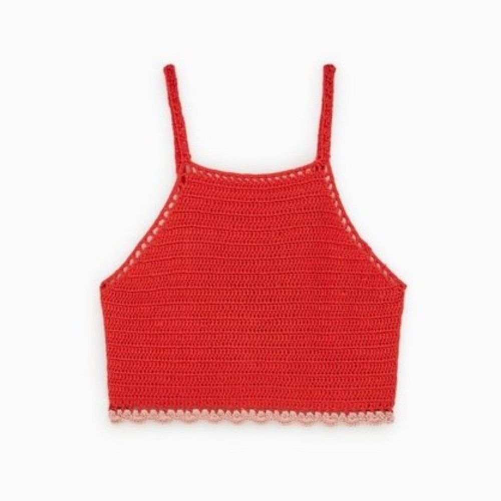 Zara Girls Crochet Button Back Crop Top L
